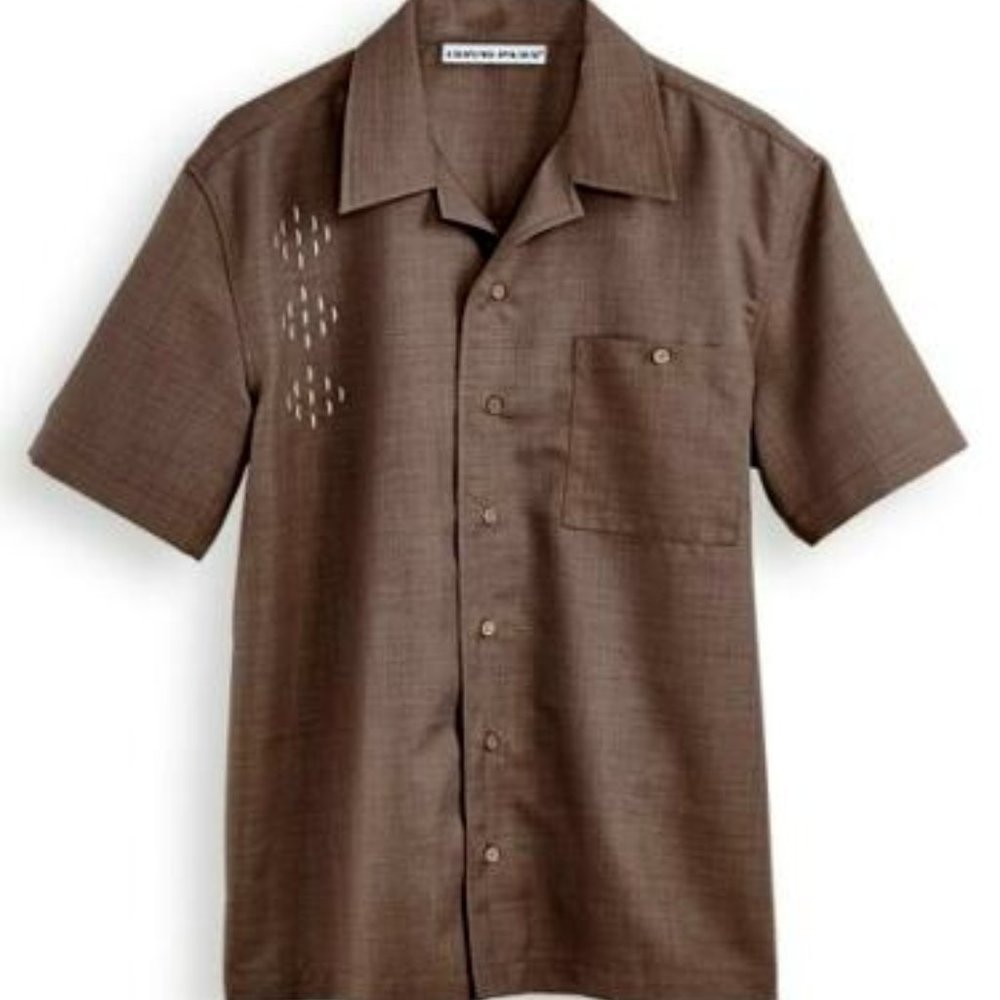 IRVINE PARK Men's Mélange Woven Polyester Shirt in Taupe *Small* RETAIL = $35